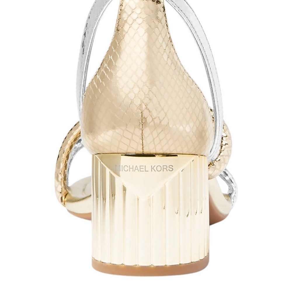 Gold and Silver Women's Block Heel Sandals - Picture 3 of 5